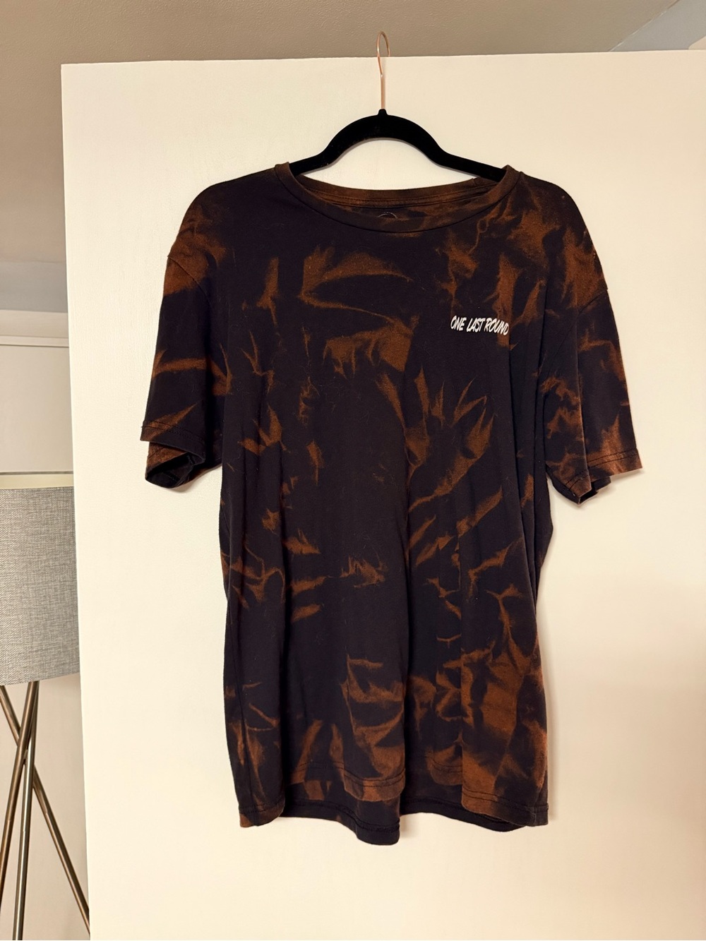 One Last Round Bleach-Dyed Black and Rust Short Sleeve Men's T-Shirt